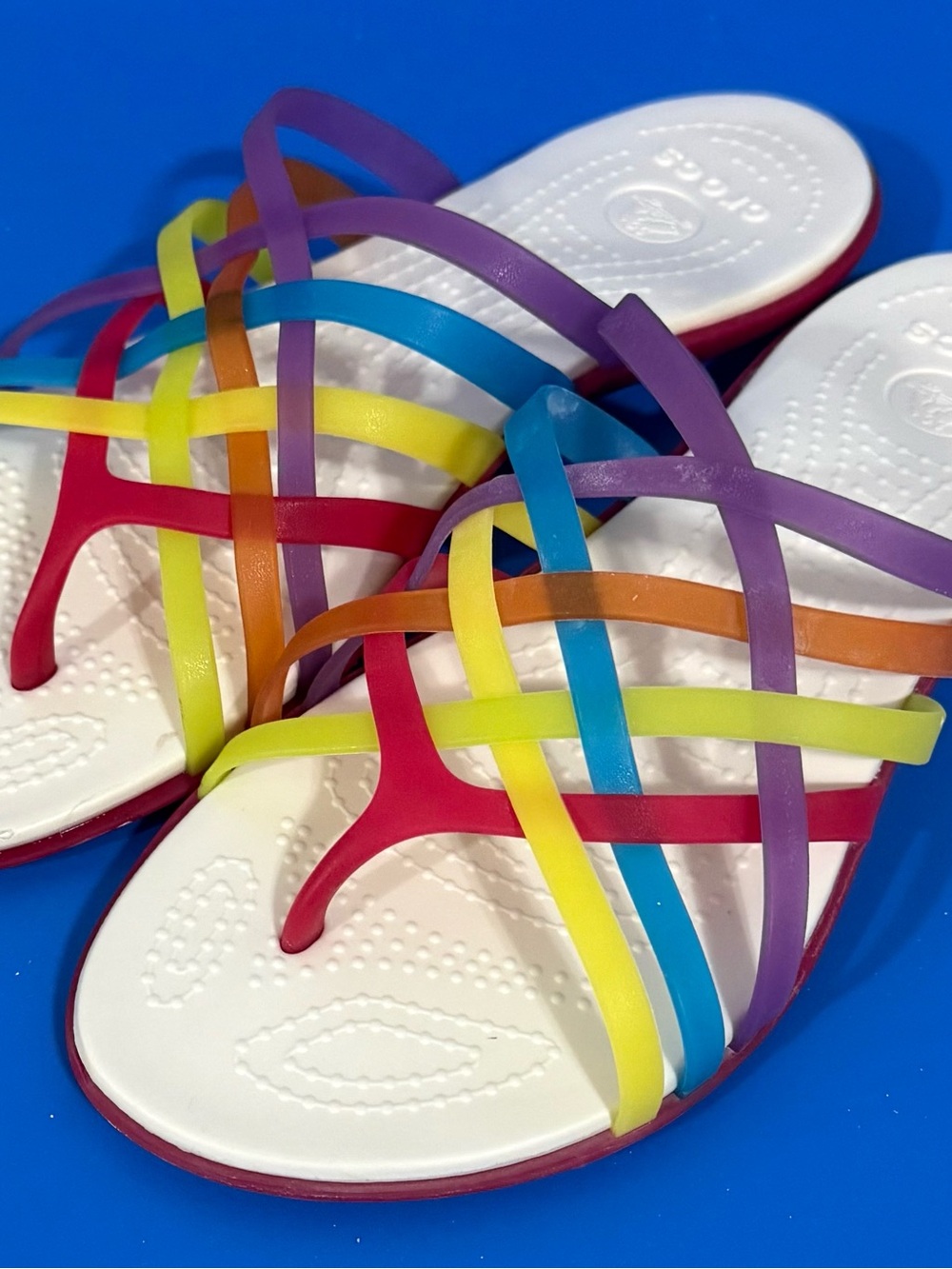 Crocs Huarache Flat Sandals Womens Rainbow Jelly Flip-Flops Thongs Flats Size 8